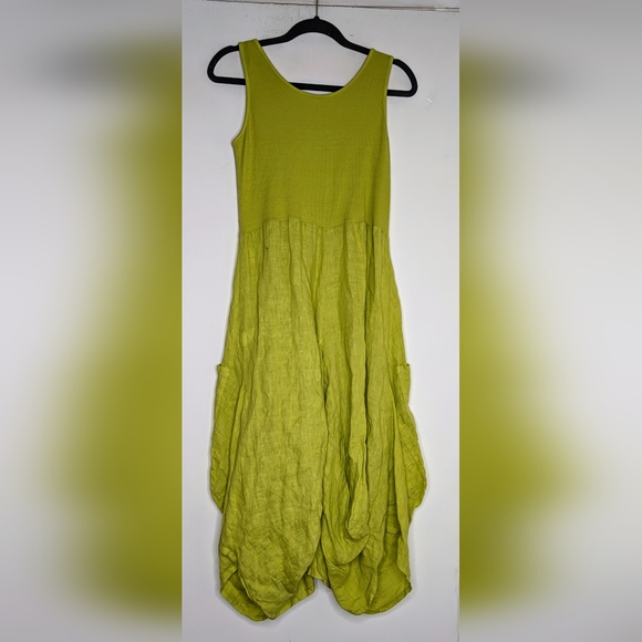 INIZIO Linen Magic Dress Wearable Art in Chartreuse - Picture 2 of 5